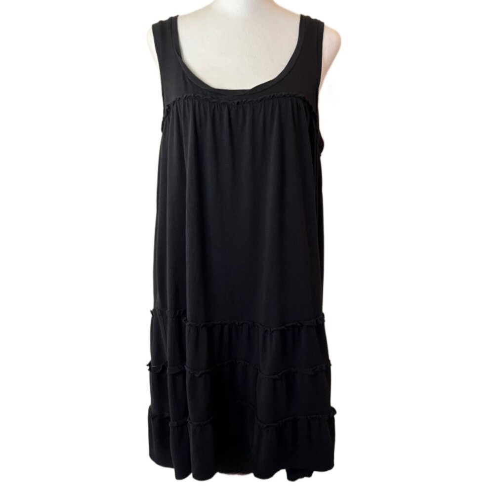 Hi Line Black Ruffle Loose Fit Sleeveless Mini Babydoll Dress Size Small